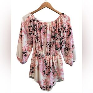 Coveted Clothing: Pink Floral Jumpsuit Romper with Lace